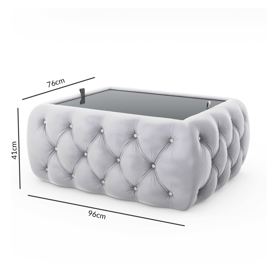 GRADE A2 - Silver Grey Vevlet Ottoman Coffee Table with Button Detail - Clio