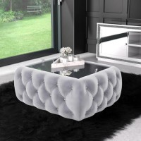 GRADE A1 - Silver Grey Velvet Storage Coffee Table - Buttoned - Clio