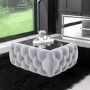 Silver Grey Vevlet Ottoman Coffee Table with Button Detail - Clio