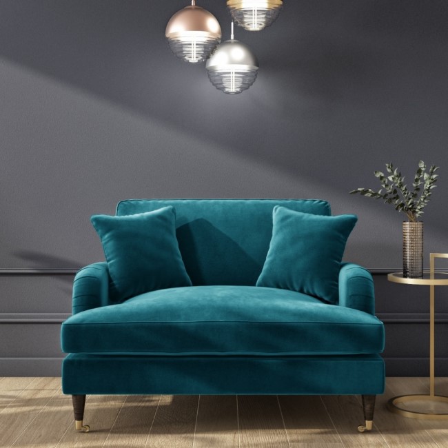 Teal Blue Velvet Loveseat - Payton - Furniture123