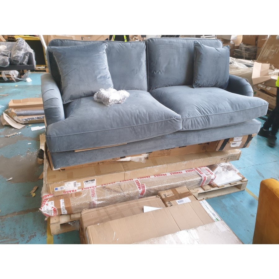 GRADE A2 - Petrol Blue Velvet 3 Seater Sofa - Payton