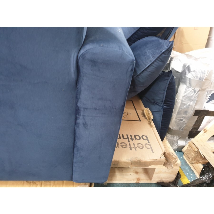 GRADE A2 - Navy Blue 3 Seater L Shaped Sofa in Velvet - Right Hand Facing - Payton 
