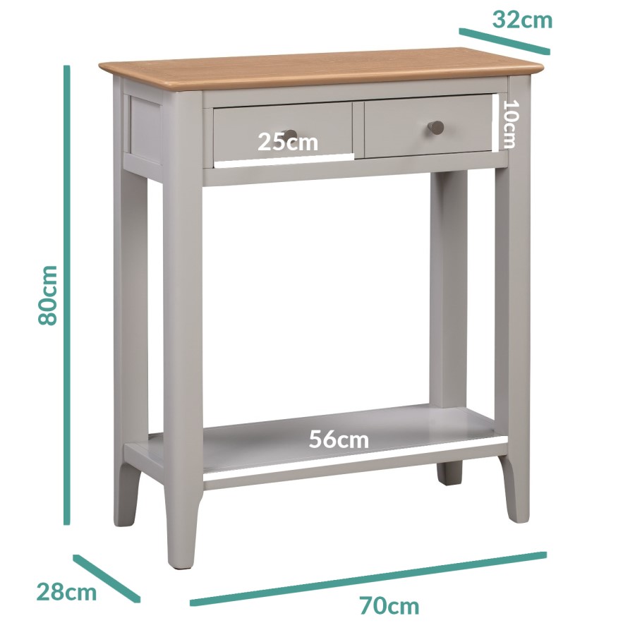 GRADE A1 - Narrow Grey Painted & Oak Console Table with Drawers - Adeline