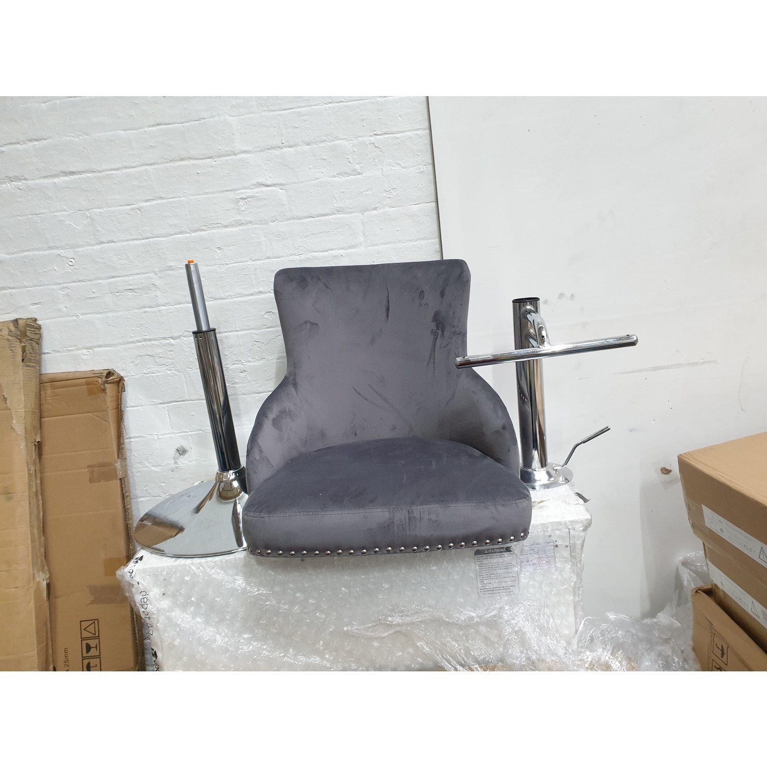 GRADE A2 Dark Grey Velvet Swivel Bar Stool Height Adjustable Jade