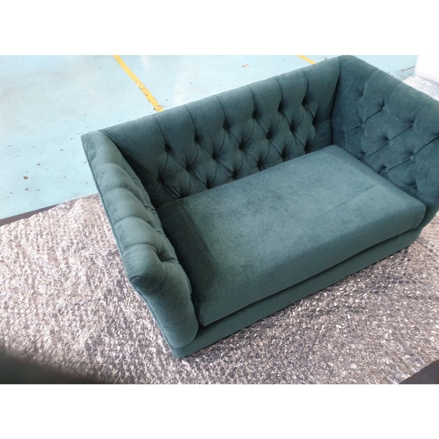 GRADE A2 - Teal Loveseat Armchair in Chenille Fabric - Celeste