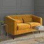 GRADE A1 - Lotti Mustard Yellow Velvet 2 Seater Sofa with Removable Cushions - Mid Century Style