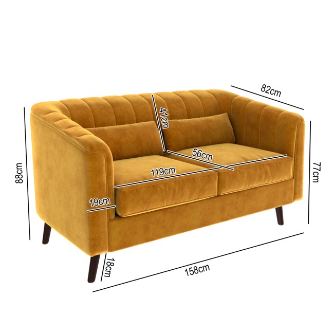 Mustard Velvet 2 Seater Sofa - Lotti