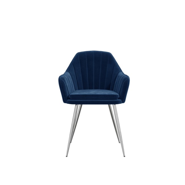 Set of 2 Navy Blue Velvet Dining Tub Chairs with Chrome Legs - Logan