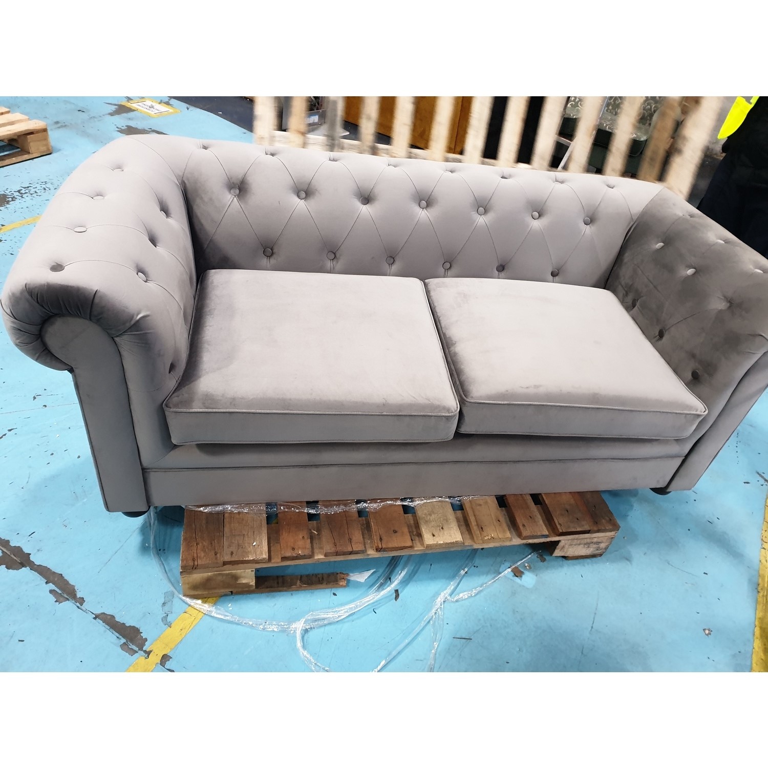 GRADE A3 Grey Velvet Chesterfield Sofa Bed Seats 3 Double Bed