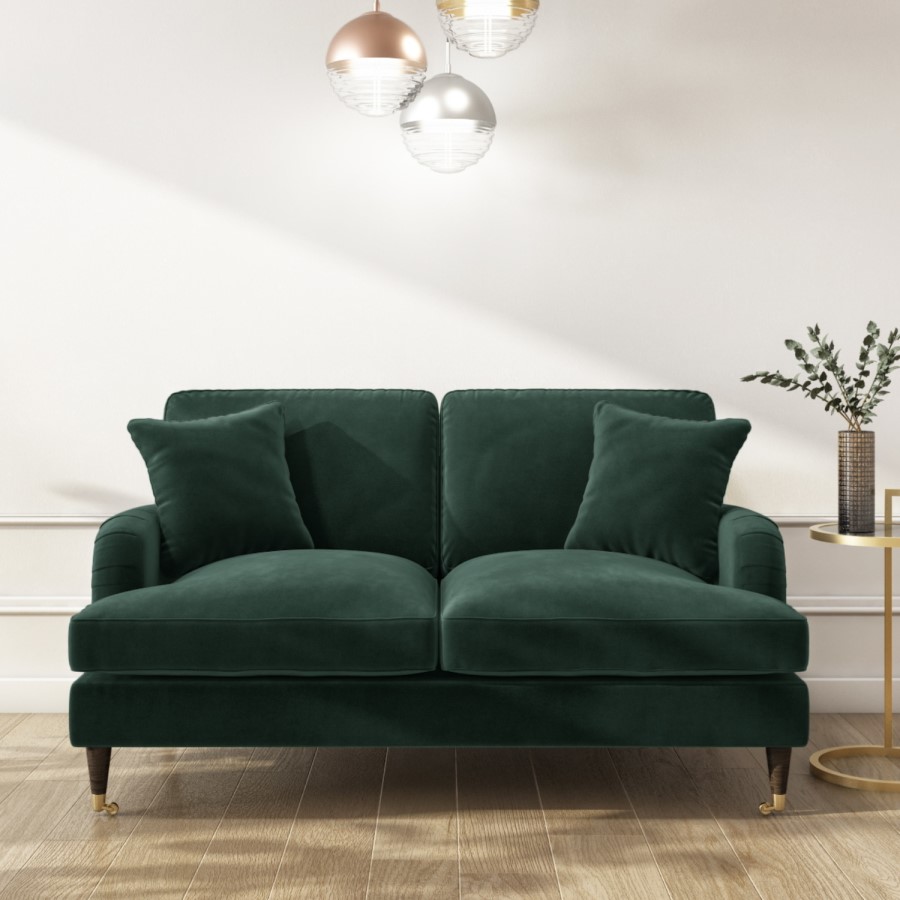 GRADE A2 - Dark Green Velvet 2 Seater Sofa - Payton