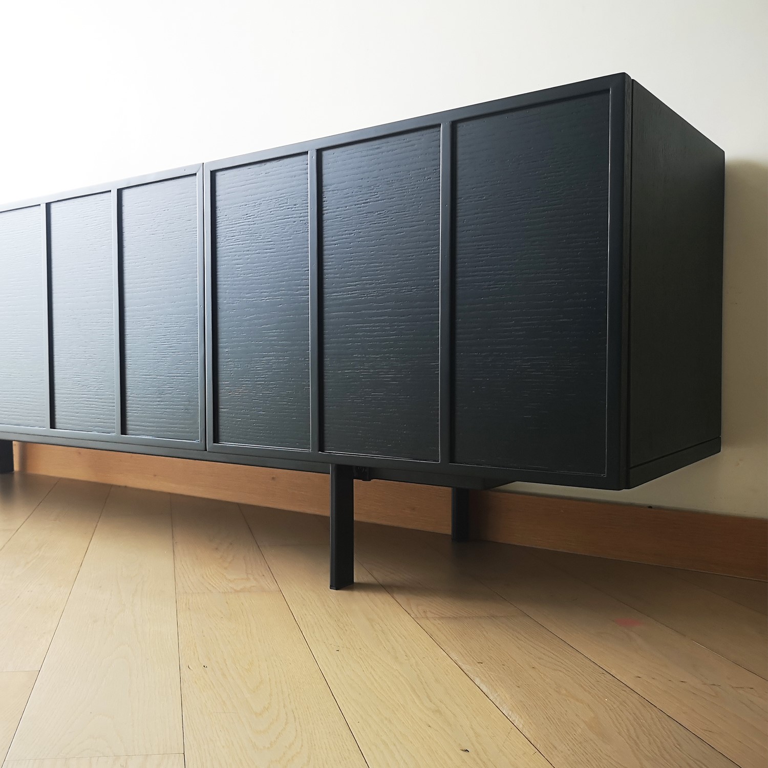 Large Black Oak TV Unit with Storage TV's up to 70" Helmer