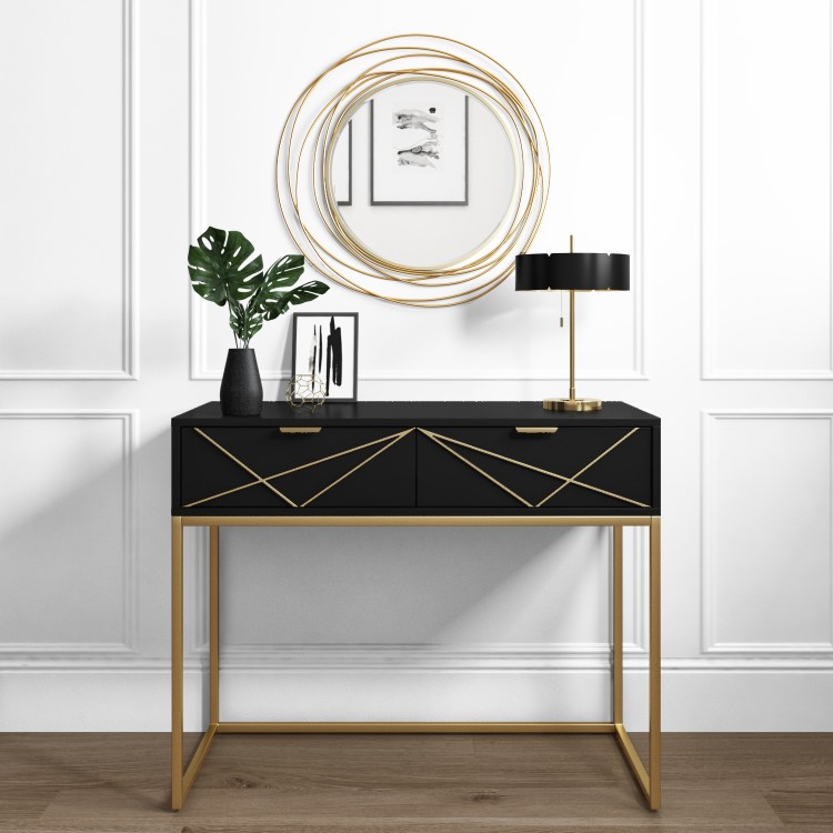 GRADE A1 - Black Dressing Table with 2 Storage Drawers - Zhara