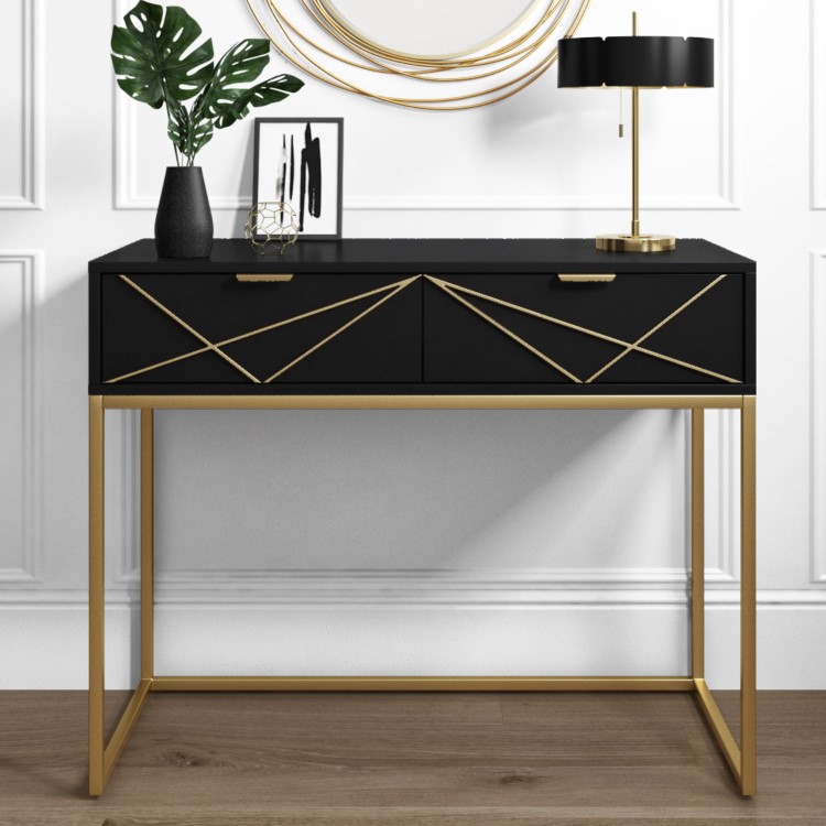 GRADE A1 - Black Dressing Table with 2 Storage Drawers - Zhara