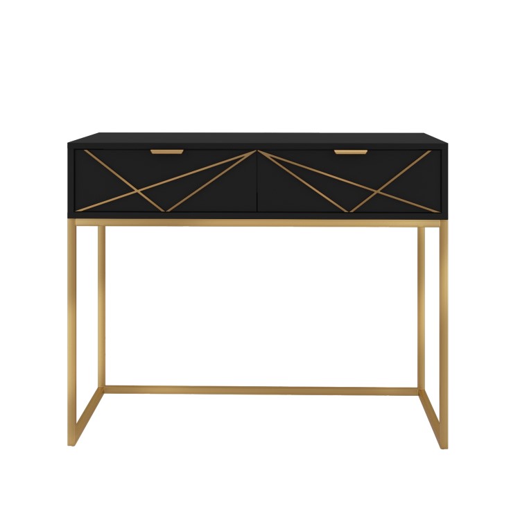 GRADE A1 - Black Dressing Table with 2 Storage Drawers - Zhara