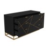 Black and Gold Wide Chest of 6 Drawers - Zhara