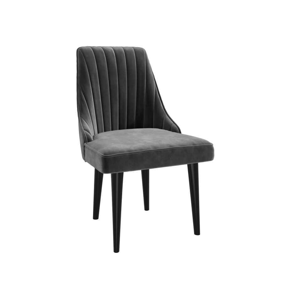 GRADE A2 - Grey Velvet Ribbed Dining Chair with Black Legs - Penelope