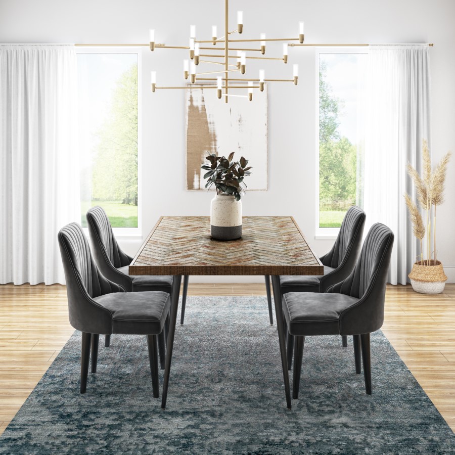 GRADE A2 - Grey Velvet Ribbed Dining Chair with Black Legs - Penelope