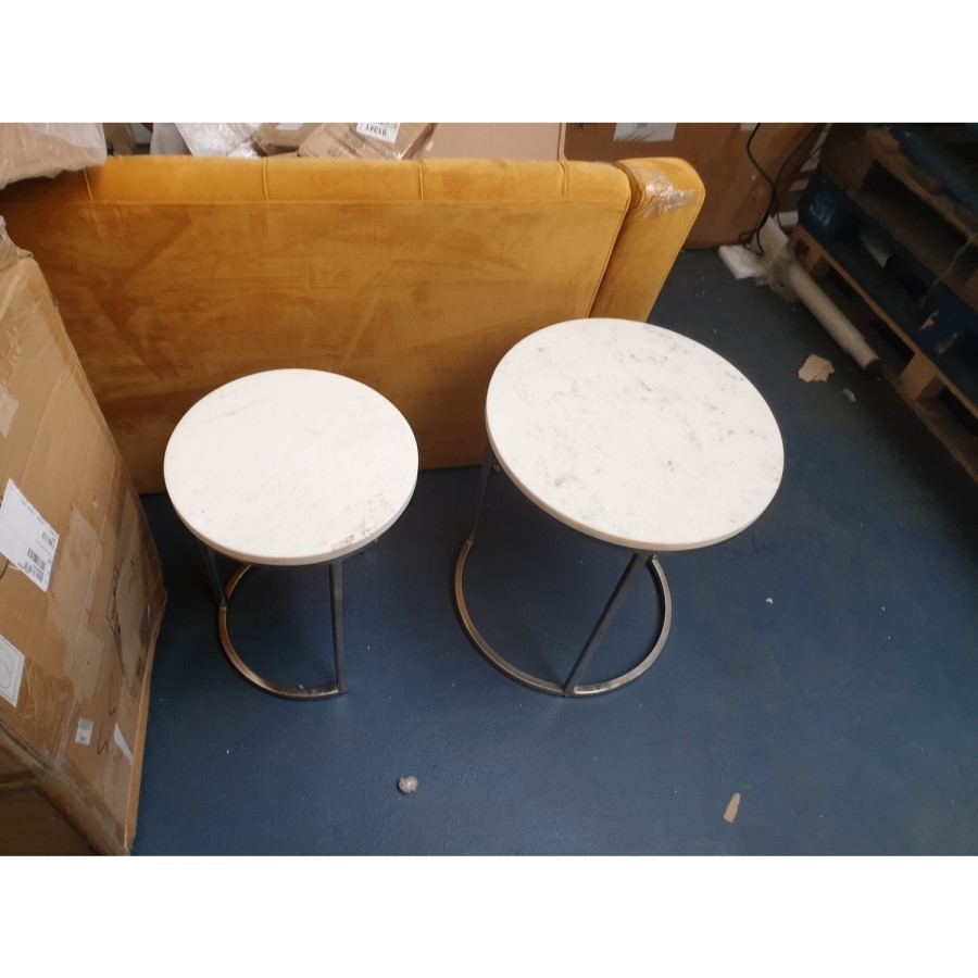 GRADE A2 - White Marble Nesting Tables with Silver Base - Set of 2 - Martina