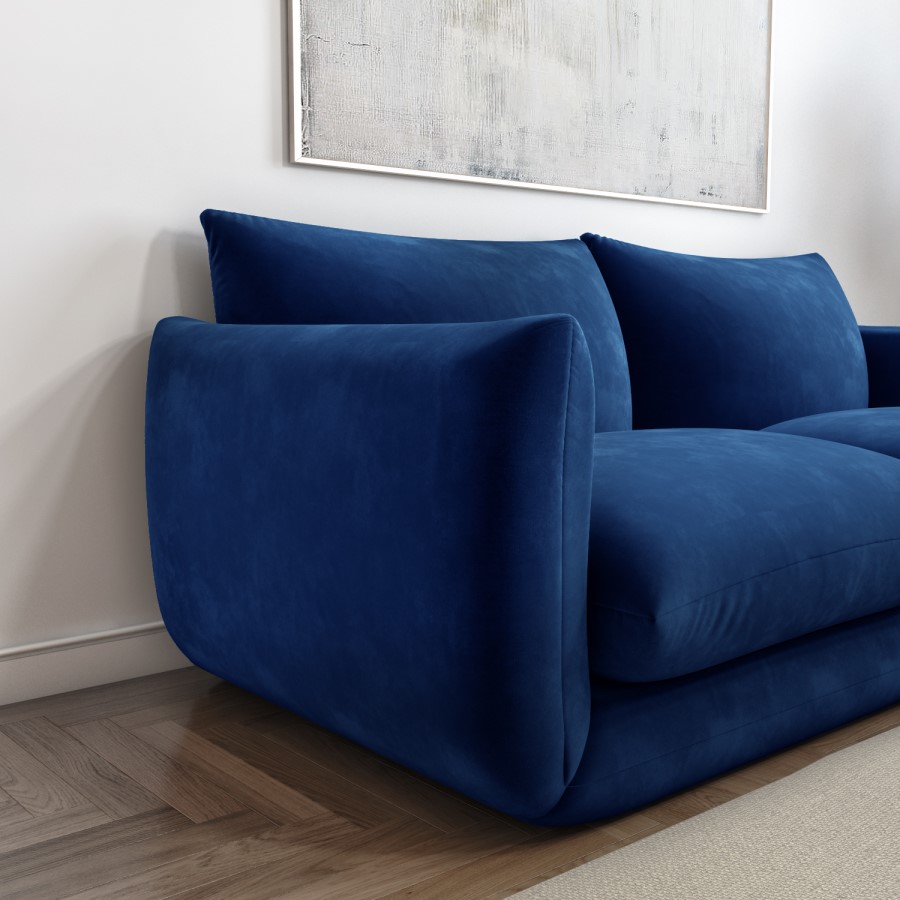 Navy Velvet Curved 3 Seater Velvet Sofa - Bodi