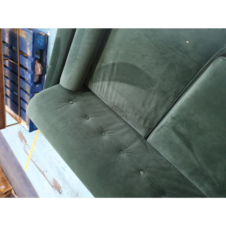 GRADE A2 - Green Velvet 3 Seater L Shaped Sofa in - Right Hand Facing - Idris