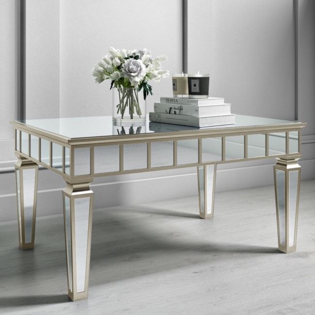 GRADE A2 - Mirrored Coffee Table with Gold Detailing - Jade Boutique