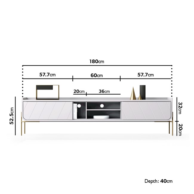 Wide White TV Stand with Storage - TV's up to 70" - Olis