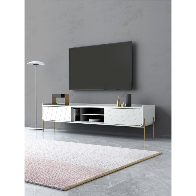 Wide White TV Stand with Storage - TV's up to 70" - Olis