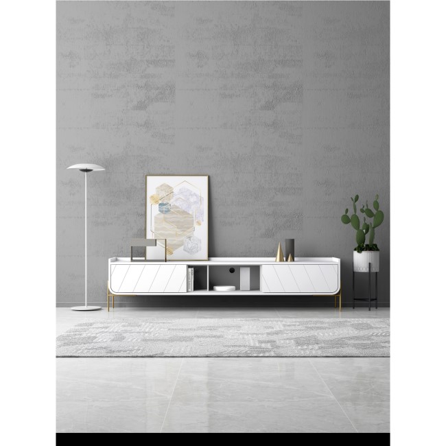 Wide White TV Stand with Storage - TV's up to 70" - Olis