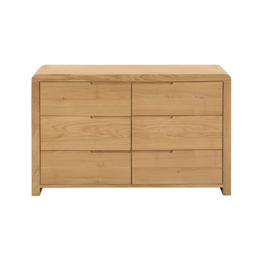 Julian Bowen Curve Oak 6 Drawer Wide Chest of Drawers