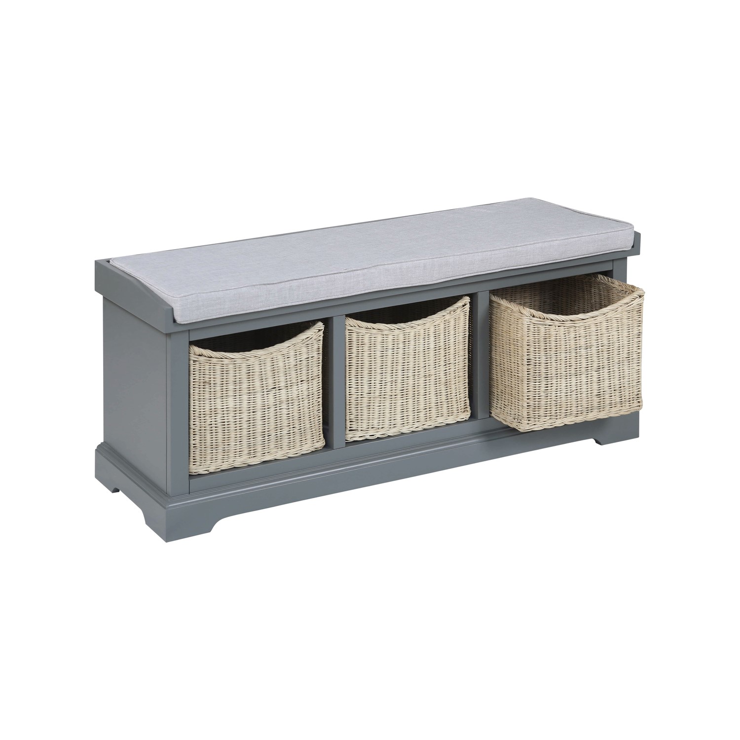 Grey Shoe Rack with Seat Storage Bench & Wicker Baskets Elms