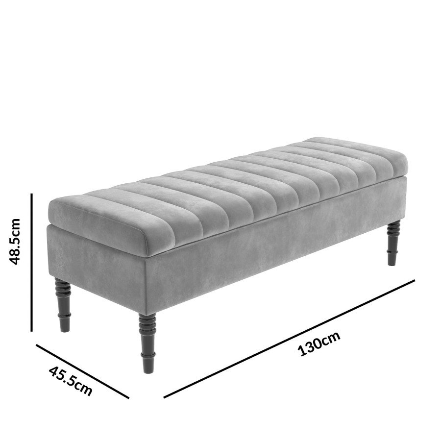 GRADE A2 - Safina Striped Top Ottoman Storage Bench in Silver Grey Velvet