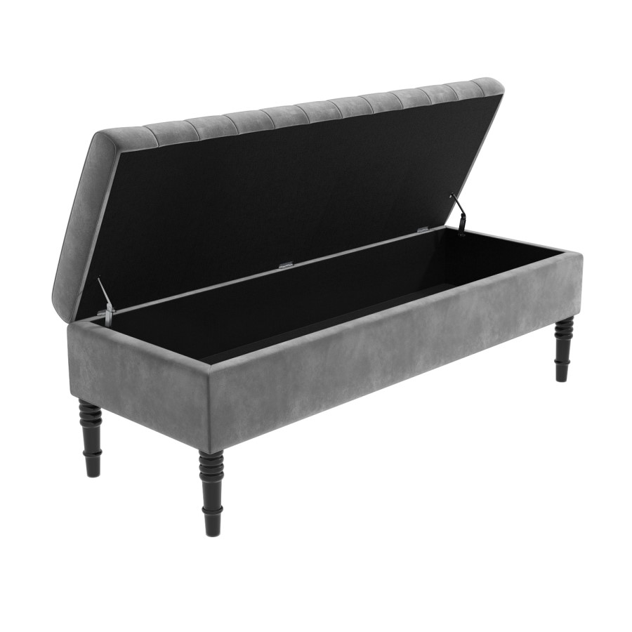 GRADE A2 - Safina Striped Top Ottoman Storage Bench in Silver Grey Velvet