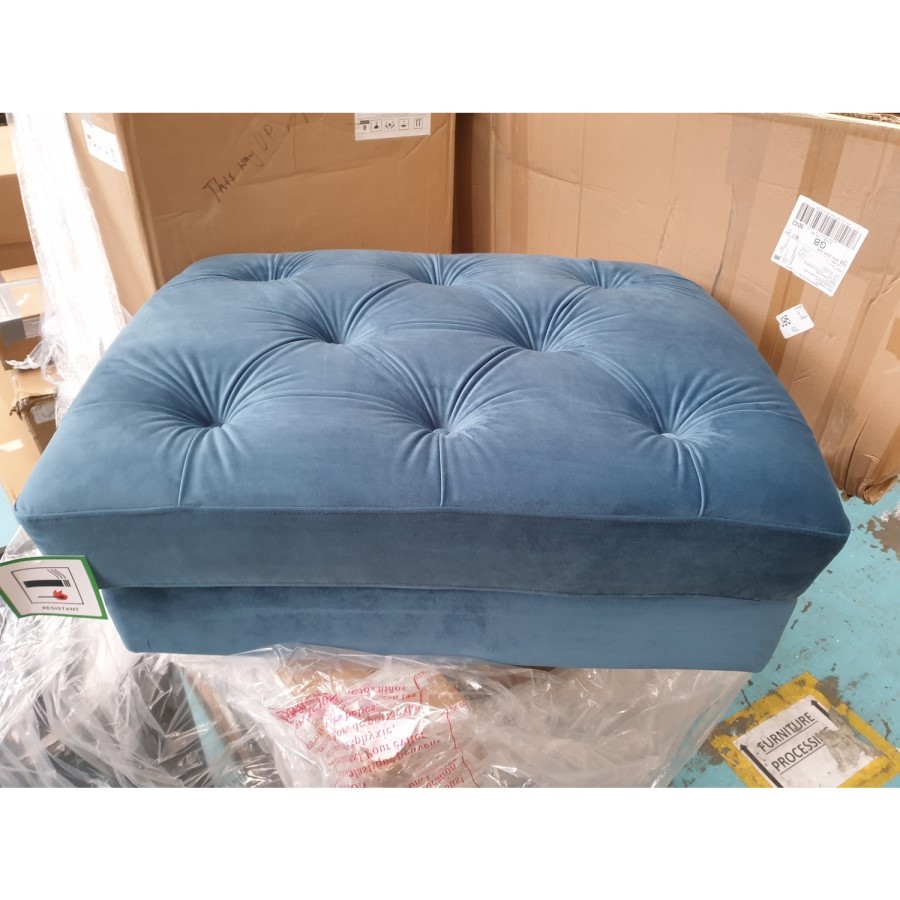 GRADE A2 - Buttoned Velvet Footstool in Teal - Cole
