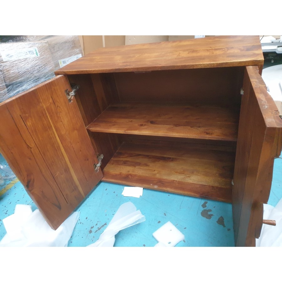 GRADE A2 - Small Sideboard in Dark Wood with 2 Doors - Freya