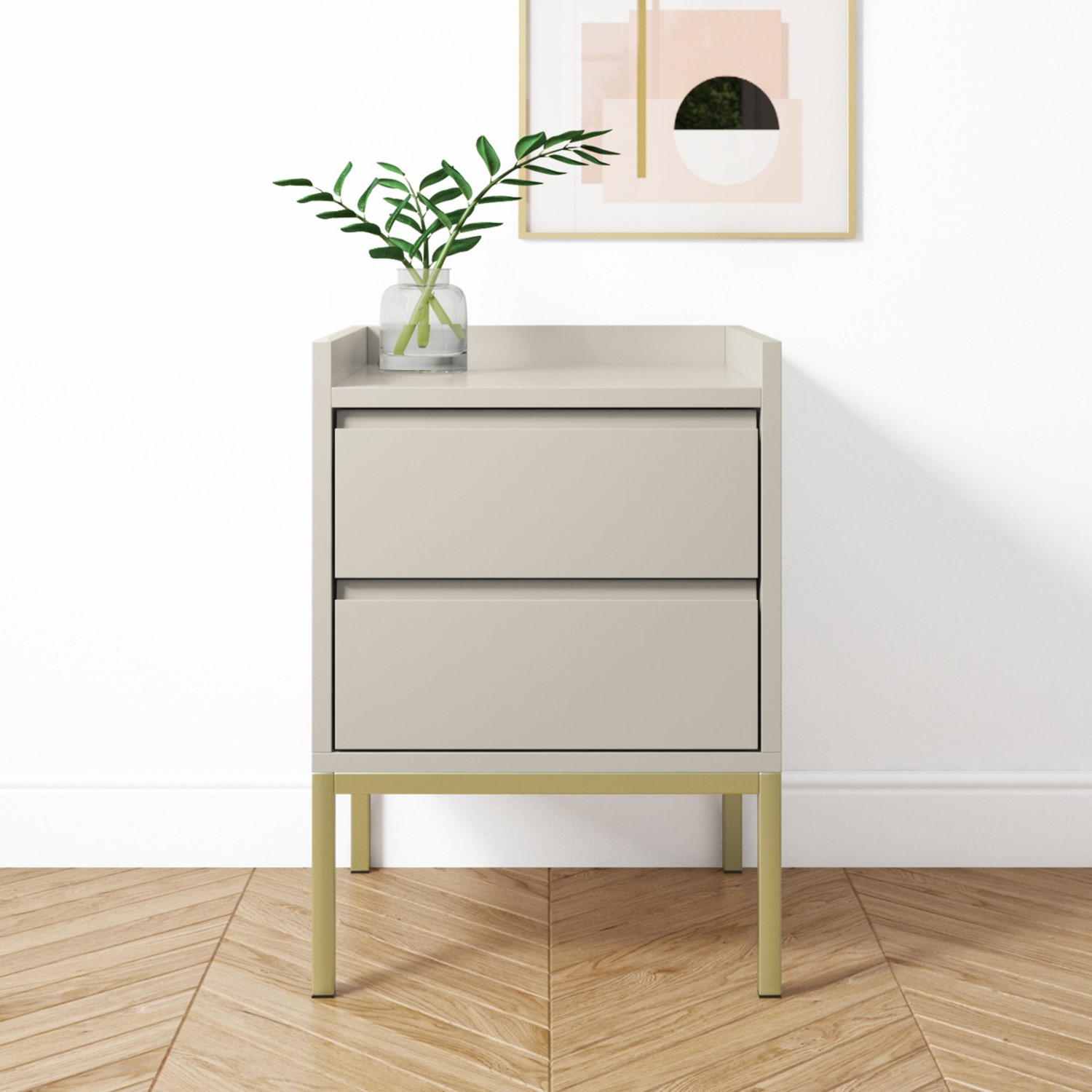 Photo of Beige modern 2 drawer bedside table with legs - zion