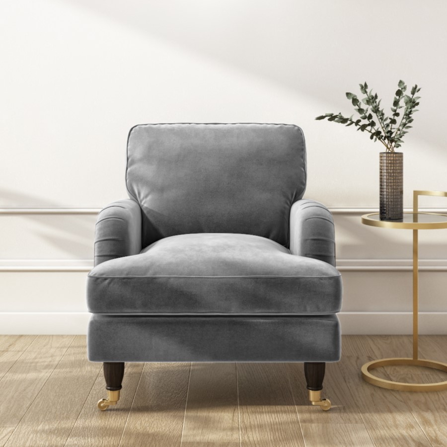 GRADE 2 - Silver Grey Velvet Armchair - Payton