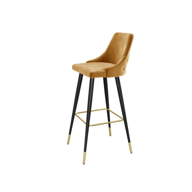 Mustard Velvet Kitchen Stool with Button Back - 66cm - Maddy