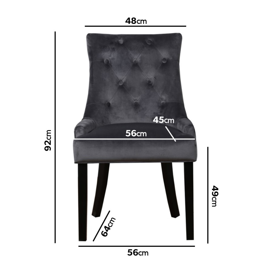 Set of 2 Grey Velvet Dining Chairs - Kaylee
