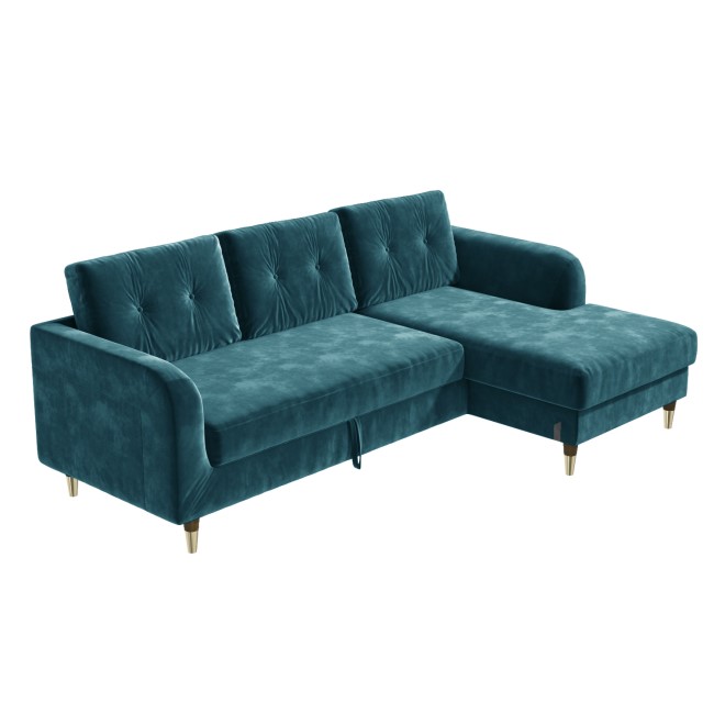 Teal Blue L Shaped Sofa Bed in Velvet  - Right Hand Facing - Sutton