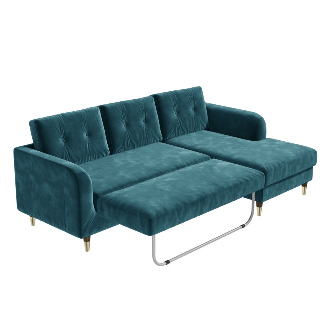 Teal Blue L Shaped Sofa Bed in Velvet  - Right Hand Facing - Sutton