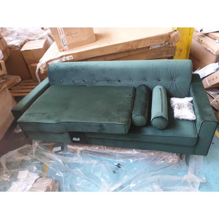 GRADE A2 - Green 3 Seater L Shaped Sofa in Velvet - Left Hand Facing - Idris