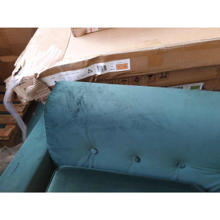 GRADE A2 - Green 3 Seater L Shaped Sofa in Velvet - Left Hand Facing - Idris