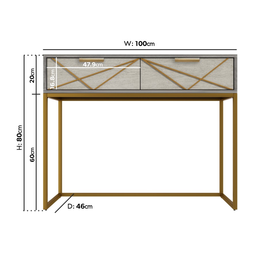 GRADE A2 - Zhara 2 Drawer Dressing Table in Grey with Gold Painted Wood Trim