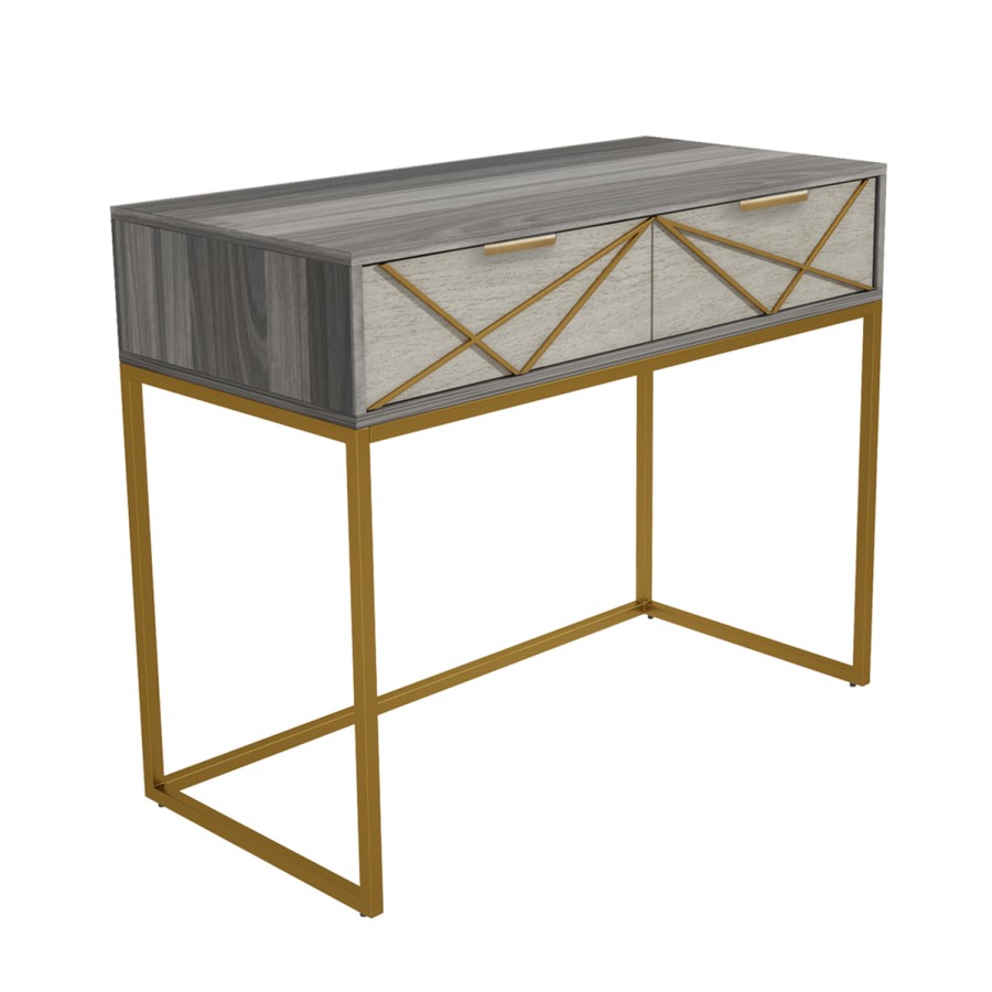GRADE A2 - Zhara 2 Drawer Dressing Table in Grey with Gold Painted Wood Trim