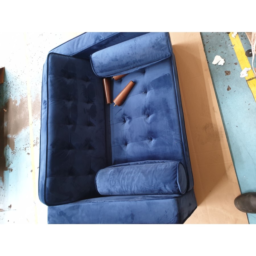 GRADE A2 - Navy Blue Velvet Loveseat - Elba