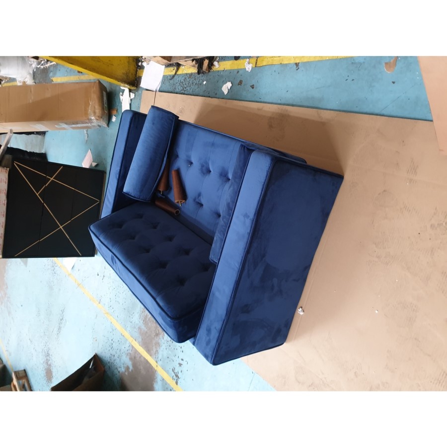 GRADE A2 - Navy Blue Velvet Loveseat - Elba