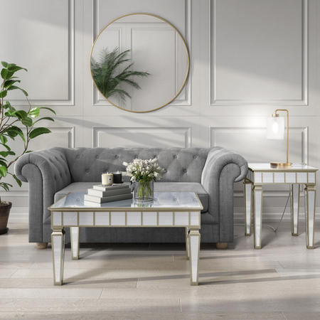 GRADE A2 - Mirrored Coffee Table with Gold Detailing - Jade Boutique