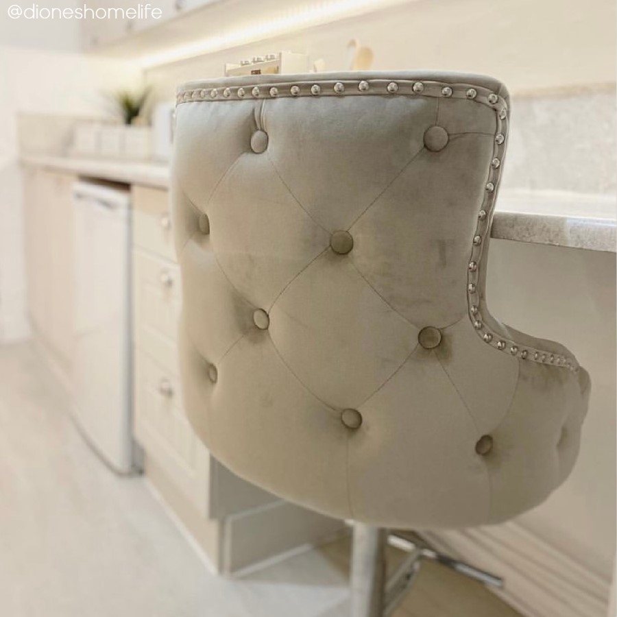 GRADE A2 - Light Grey Velvet Swivel Bar Stool - Height Adjustable - Jade Boutique