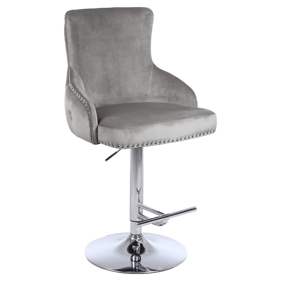 GRADE A2 - Light Grey Velvet Swivel Bar Stool - Height Adjustable - Jade Boutique