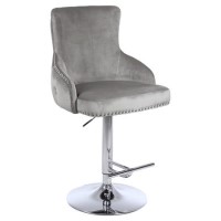 GRADE A2 - Light Grey Velvet Swivel Bar Stool - Height Adjustable - Jade Boutique